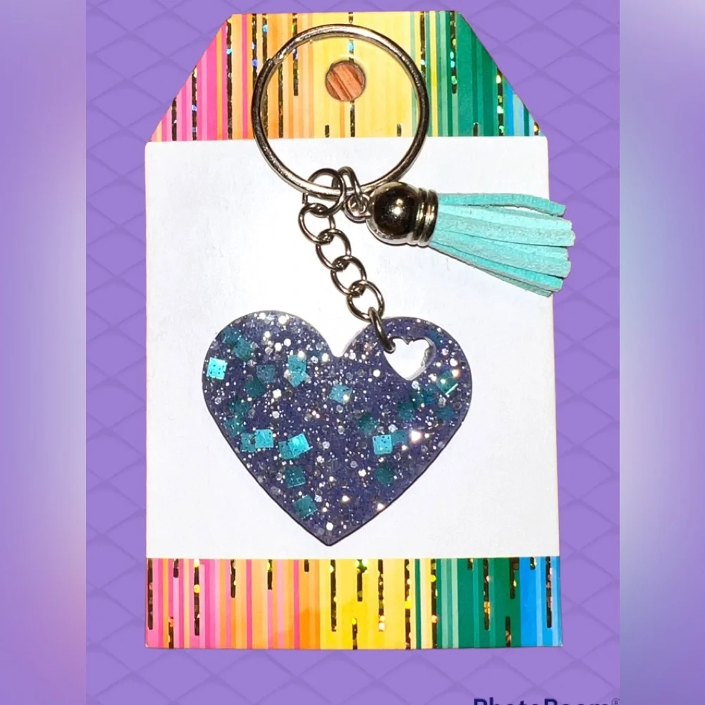 Heart Keychain glitter‎ resin, tassel